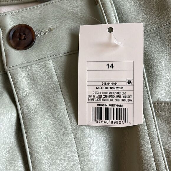 NWT High Rise Faux Leather Ankle Trousers Pants A New Day Sage Green Size 14 - Picture 5 of 11